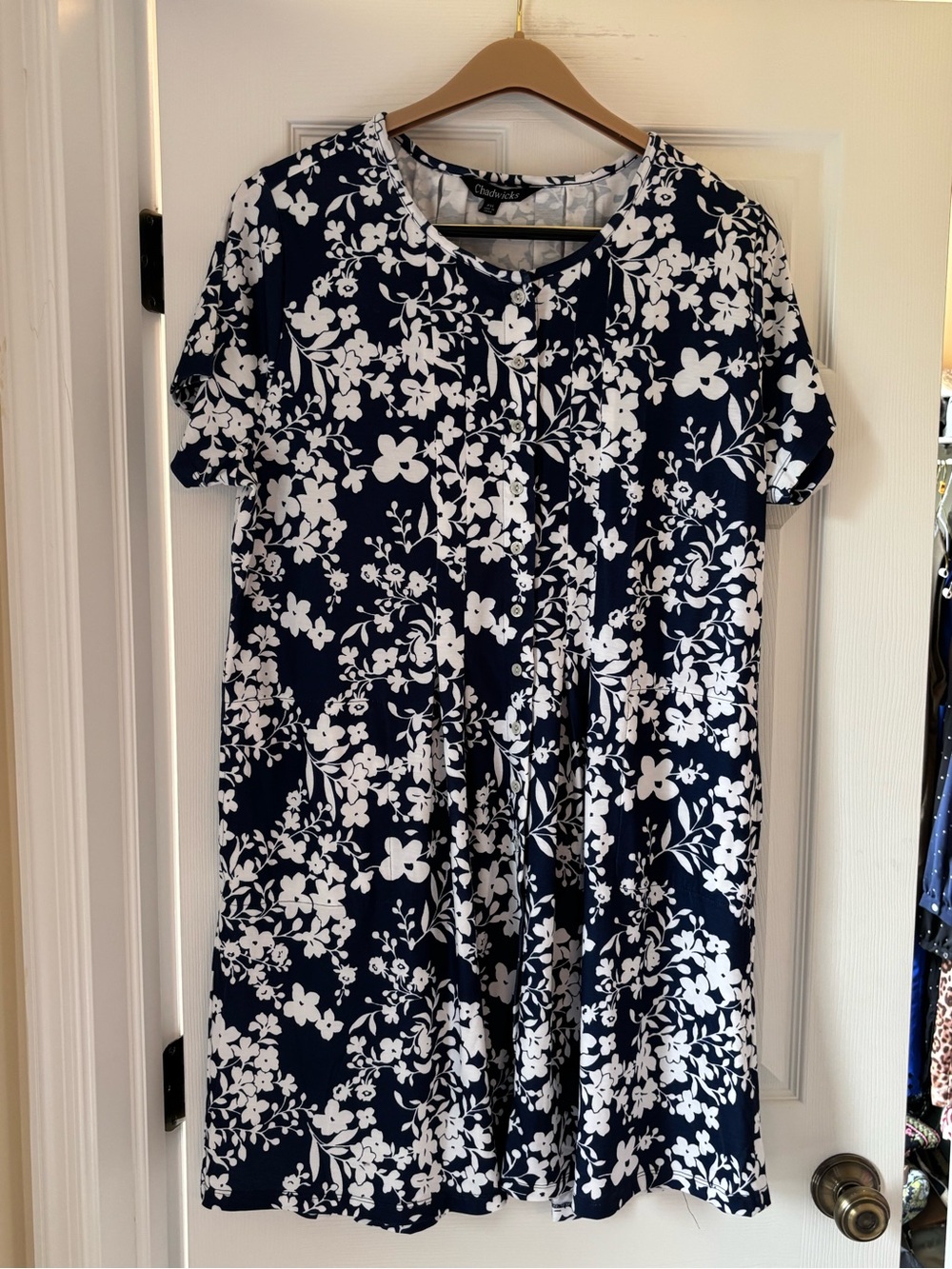 Chadwicks Navy and White Floral Midi House Dress